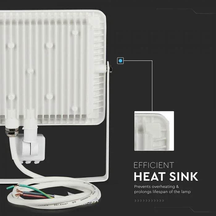 LED Breedstraler, 50W, SMD, PIR Sensor, Samsung LED Chip, 6400K, Witte Behuizing