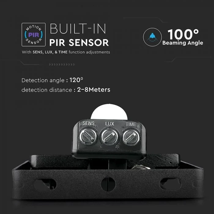 LED Breedstraler, 50W, SMD, PIR Sensor, Samsung LED Chip, 6400K, Zwarte Behuizing