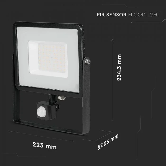 LED Breedstraler, 50W, SMD, PIR Sensor, Samsung LED Chip, 6400K, Zwarte Behuizing