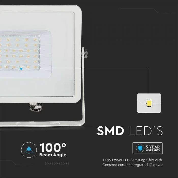 LED Breedstraler, 30W, SMD, Samsung LED Chip, 3000K, Witte Behuizing