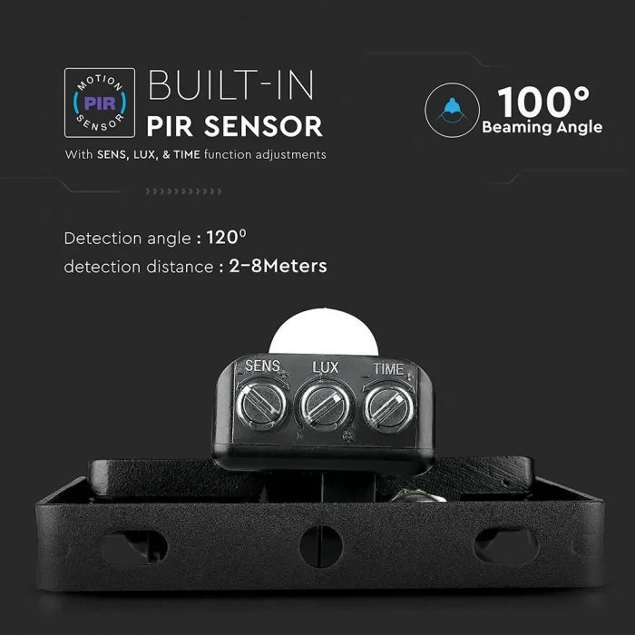 LED Breedstraler met Bewegingssensor, 30W, 6400K Wit, 2400lm, IP65, Zwart