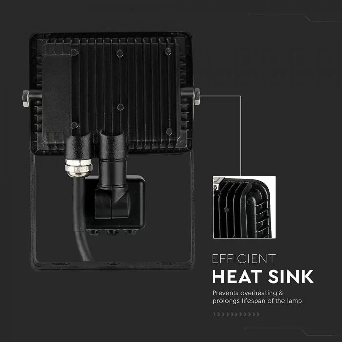 LED Breedstraler met Bewegingssensor, 30W, 6400K Wit, 2400lm, IP65, Zwart