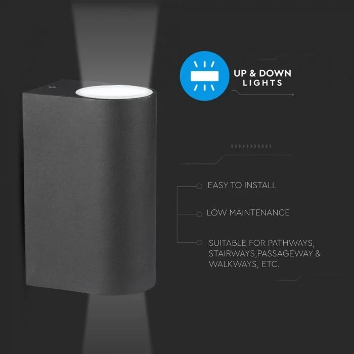 Wandlamp GU10, Rond, Zwart Aluminium, IP44