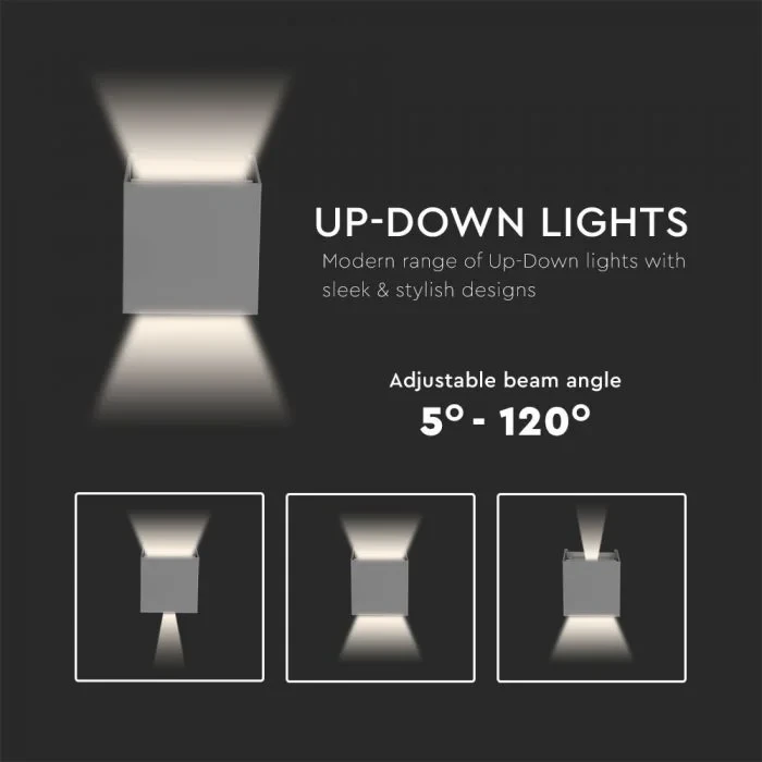LED Up-Down Wandlamp, 6W, Vierkant, Grijs, 3000K Warm Wit