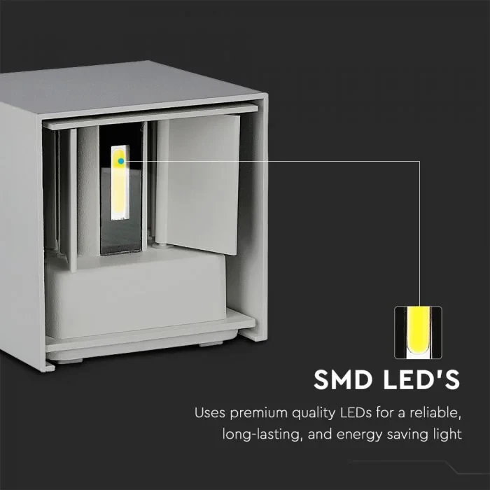 LED Up-Down Wandlamp, 6W, Vierkant, Grijs, 4000K Neutraal Wit