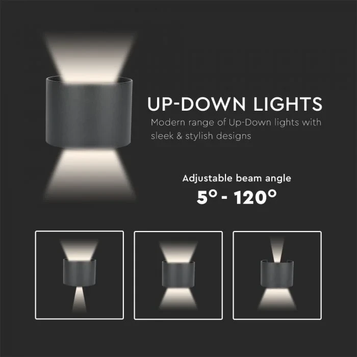 LED Up-Down Wandlamp, 6W, Rond, Zwart, 4000K Neutraal Wit