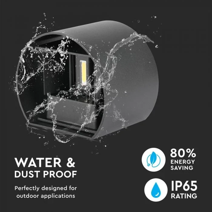 LED Up-Down Wandlamp, 6W, Rond, Zwart, 4000K Neutraal Wit