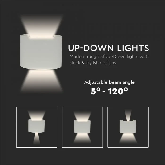 LED Up-Down Wandlamp, 6W, Rond, Grijs, 4000K Neutraal Wit