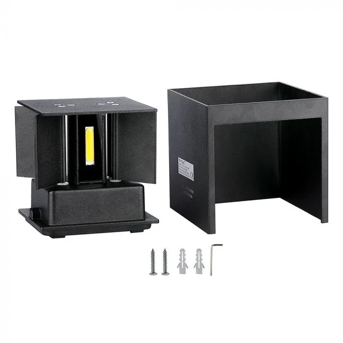 LED Up-Down Wandlamp, 12W, Vierkant, Zwart, 3000K Warm Wit