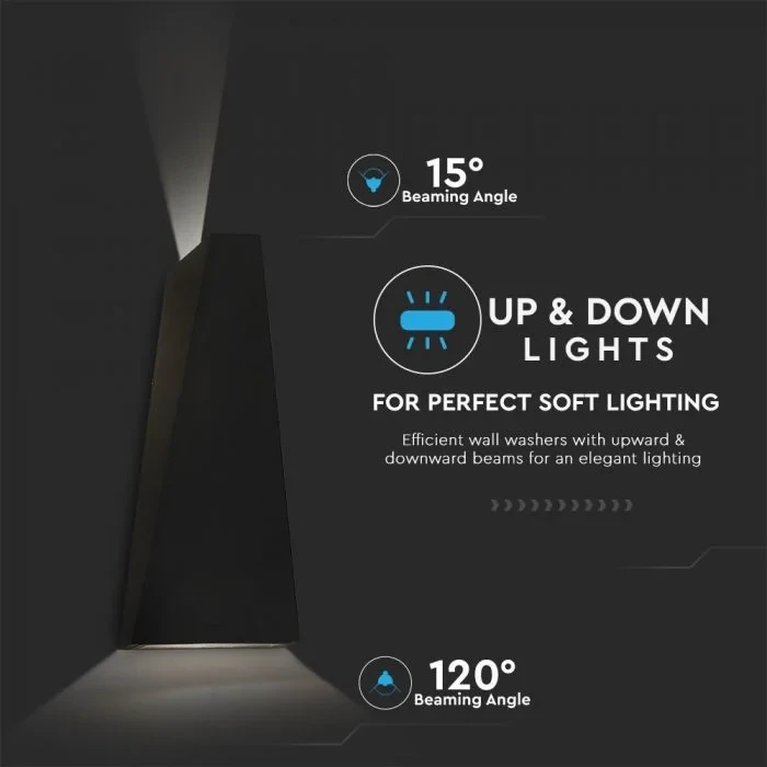 LED Up-Down Wandlamp, 6W, Zwart, 3000K Warm Wit