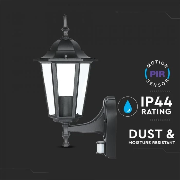 Wandlamp met Sensor, E27, Mat Zwart