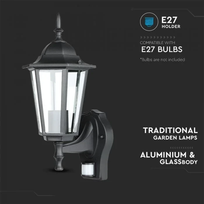 Wandlamp met Sensor, E27, Mat Zwart