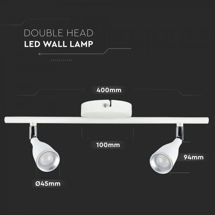 LED Plafondlamp, 9W, 2-Kops, Wit, 3000K Warm Wit