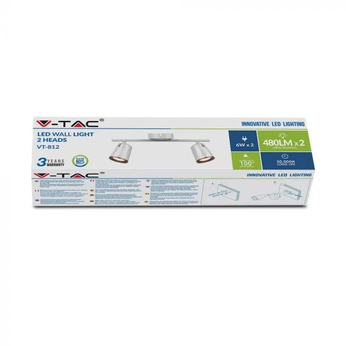 LED Plafondlamp, 12W, 2-Kops, Wit, 3000K Warm Wit
