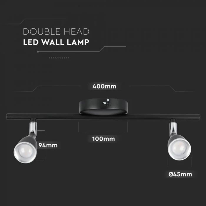 LED Plafondlamp, 9W, 2-Kops, Zwart, 3000K