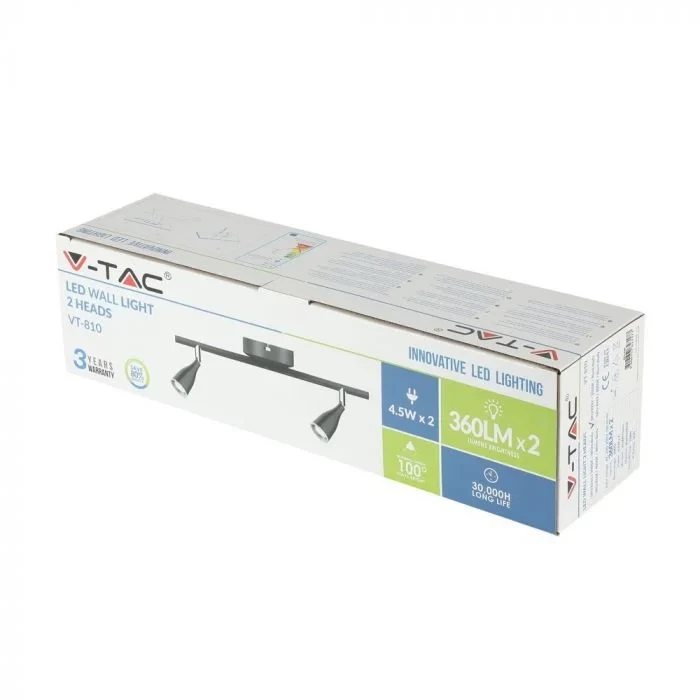 LED Plafondlamp, 9W, 2-Kops, Zwart, 3000K