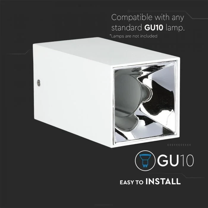 GU10 Armatuur, Vierkant, Wit, Chroom