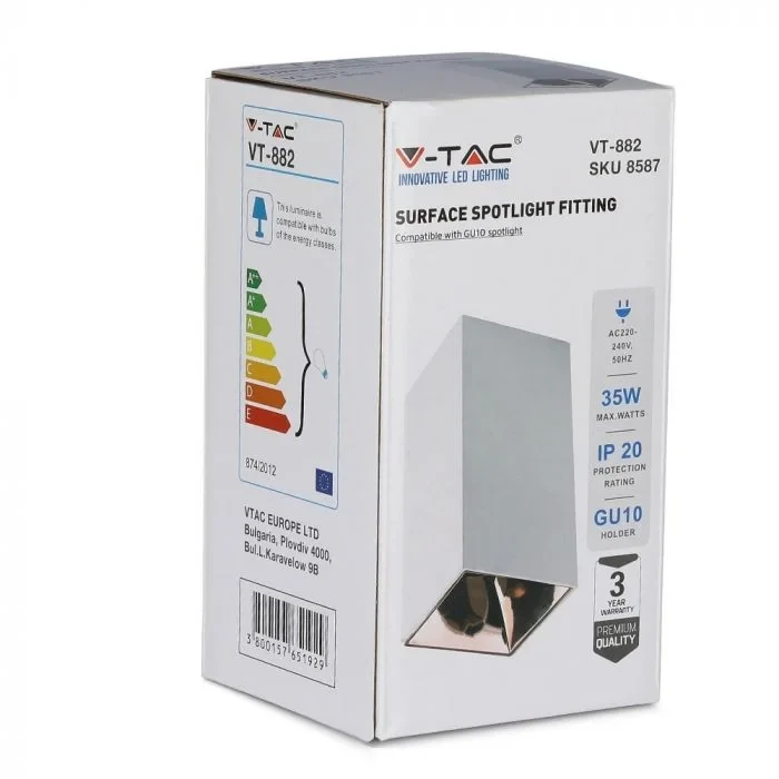 V-TAC GU10 Armatuur, Vierkant, Wit, Roségoud