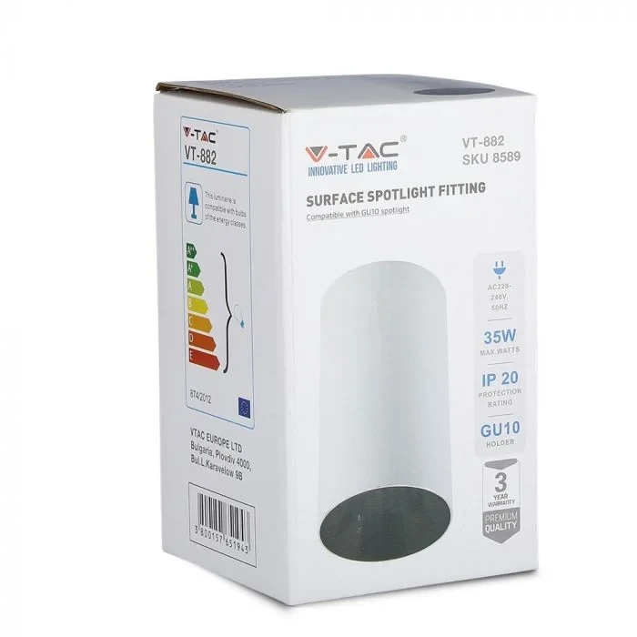 V-TAC GU10 Armatuur, Rond, Wit, Zwart