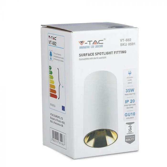 V-TAC GU10 Armatuur Rond | Wit & Goud