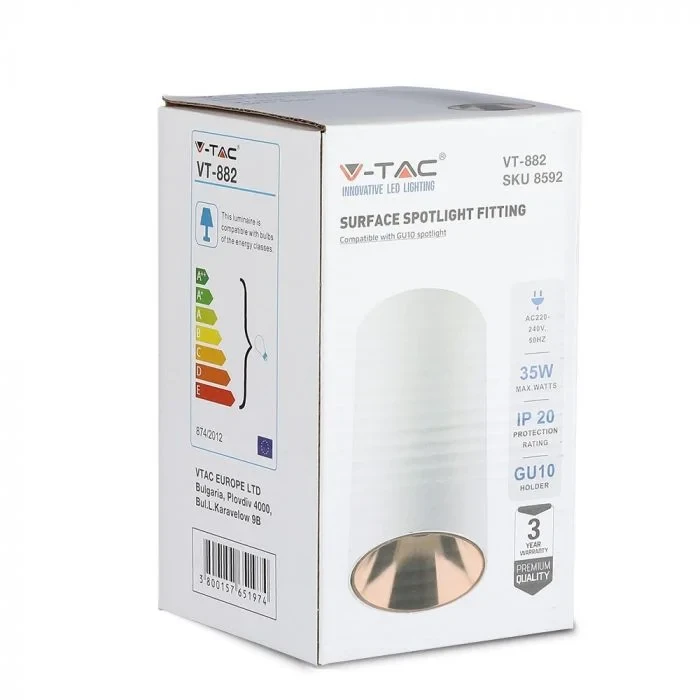 V-TAC GU10 Armatuur, Rond, Wit, Roségoud