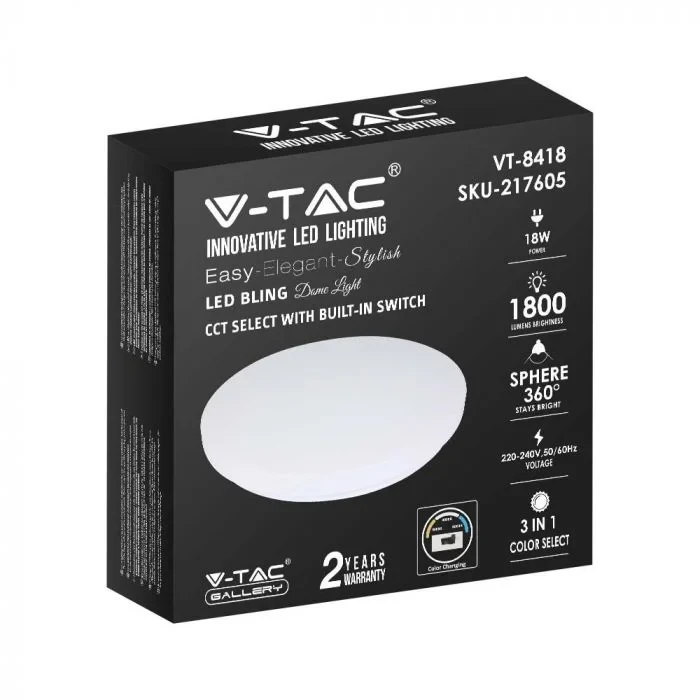 LED Dome Lamp, 18W, 300mm, CCT 3-in-1, Rond, Melkwitte Deksel