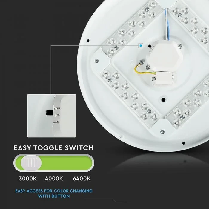 LED Dome Lamp, 18W, 300mm, CCT 3-in-1, Rond, Melkwitte Deksel