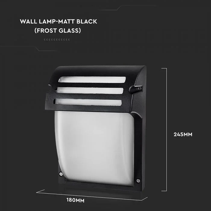 Wandlamp, E27, Mat Zwart, Frosted Glas