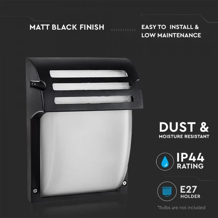Wandlamp, E27, Mat Zwart, Frosted Glas