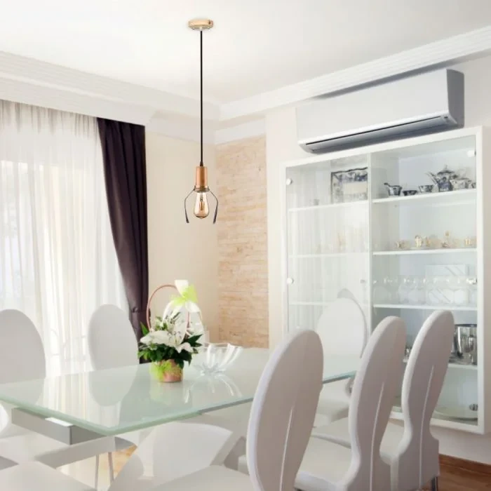 Hanglamp, Glas en Hout, E27, Transparant