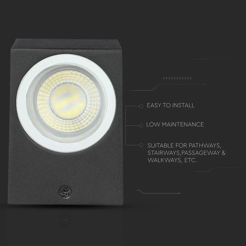 LED Wandverlichting, Sleek, GU10, Aluminium, Vierkant, Zwart, 2-Weg, IP44