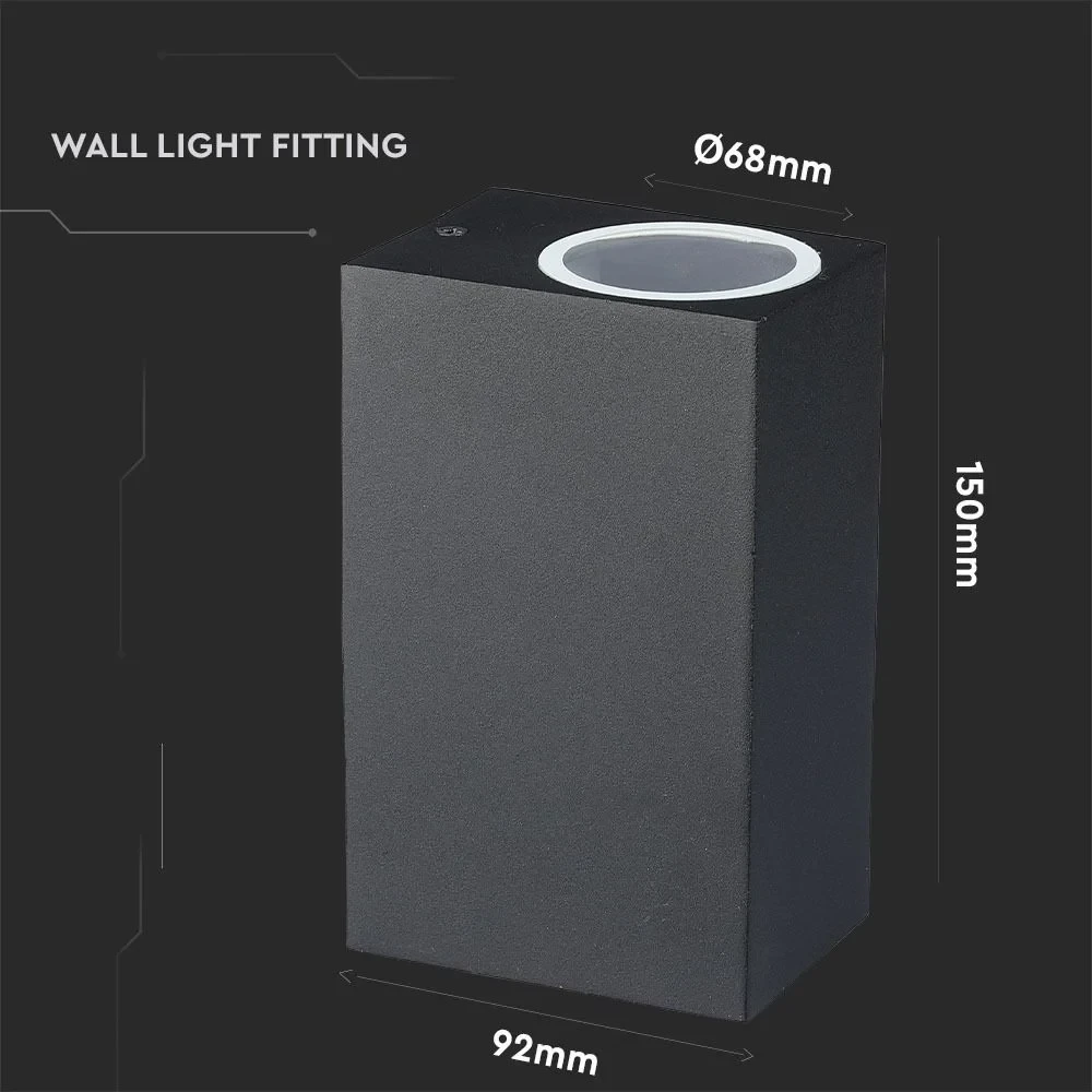 LED Wandverlichting, Sleek, GU10, Aluminium, Vierkant, Zwart, 2-Weg, IP44