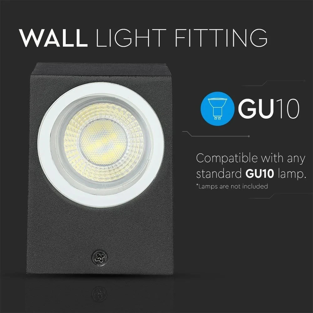 LED Wandverlichting, Sleek, GU10, Aluminium, Vierkant, Zwart, 2-Weg, IP44