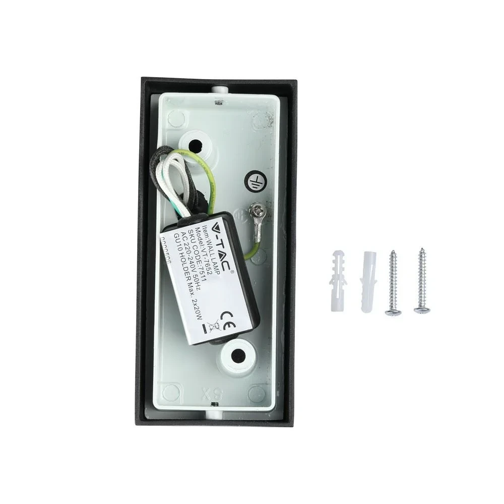 LED Wandverlichting, Sleek, GU10, Aluminium, Vierkant, Zwart, 2-Weg, IP44