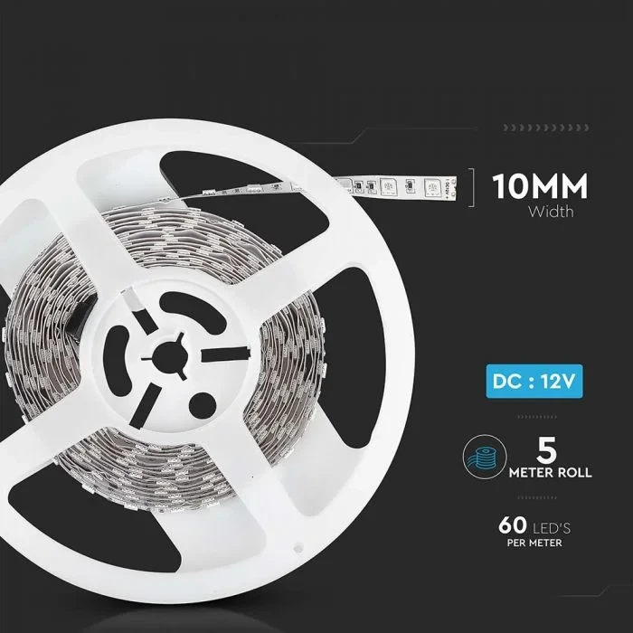 LED Strip 5 meter, 11W/m, 3000K Warm Wit, IP20, 12V