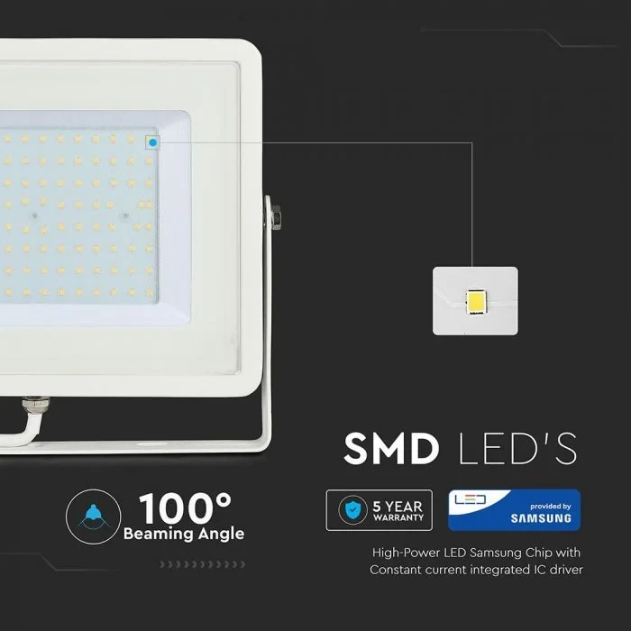 LED Breedstraler, 100W, 4000K Natuurlijk Wit, IP65, Wit