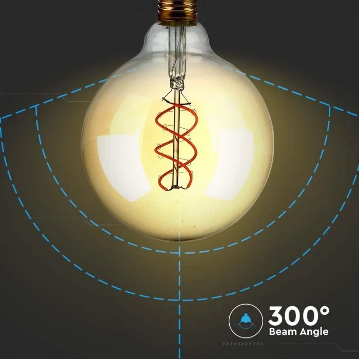 LED Filament Lamp G125, 5W, 1800K Amberglas, E27, 250 lumen