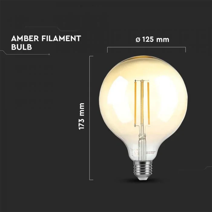 LED Filament Lamp G125, 8W, 2200K Warm Amber, E27
