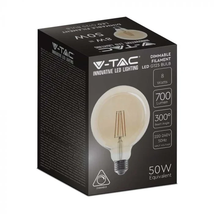 LED Filament Lamp G125, 8W, 2200K Warm Amber, E27