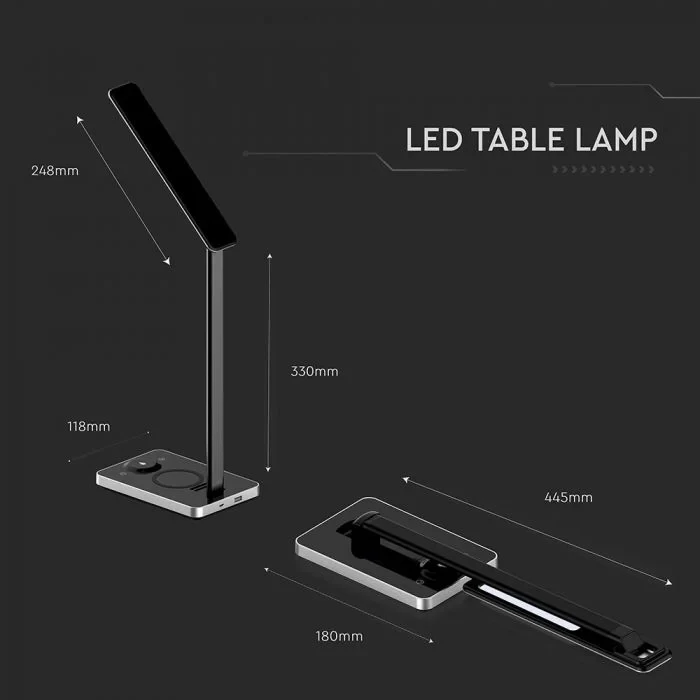 LED Tafellamp met Draadloze Oplader, 5W, Instelbaar 2700K-6500K, Zwart