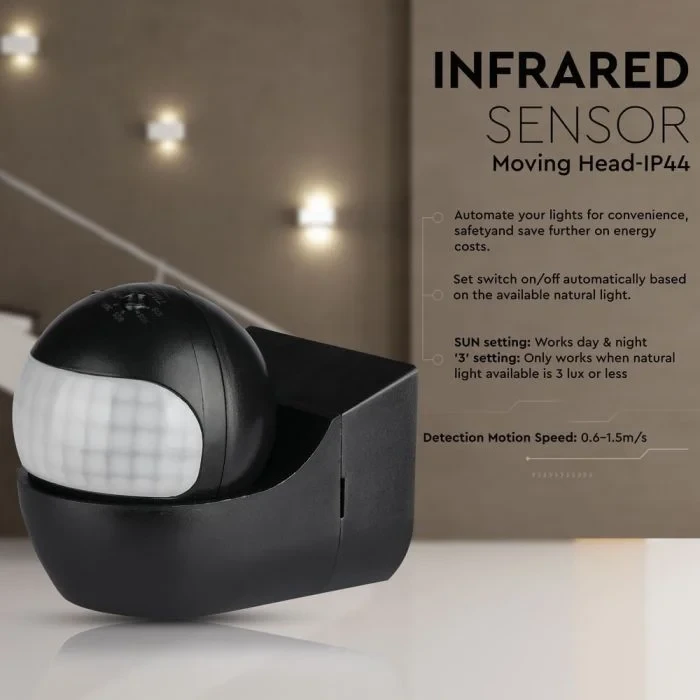 PIR Bewegingssensor voor Wand, IP44, Zwart, Max. 400W LED