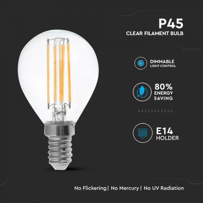 LED Filament Lamp P45, 4W, 2700K Warm Wit, E14, Dimbaar, 320 lumen
