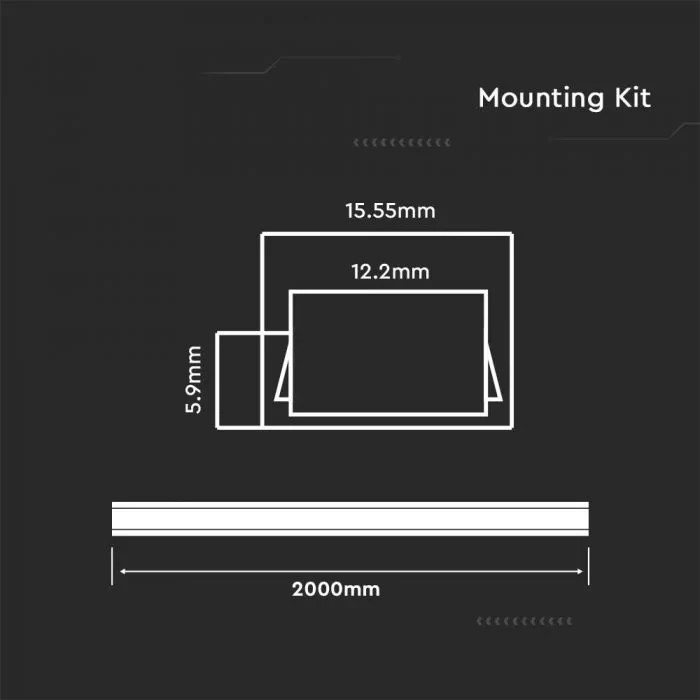 LED Strip Montagekit met Diffuser, Aluminium, 2000x16x7 mm, Melkachtig