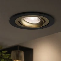 LED GU10 Inbouwspot Armatuur, Rond, Kantelbaar, IP20, Mat Zwart + Goud