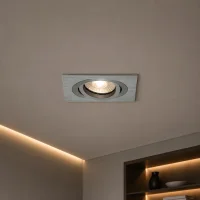 LED GU10 Inbouwspot Armatuur, Vierkant, Kantelbaar, IP20, Geborsteld Aluminium + Zilver