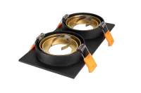 LED GU10 Inbouwspot Armatuur, Dubbel Vierkant, Kantelbaar, IP20, Mat Zwart + Gold