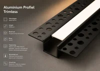 Aluminium Trimless Profiel, 2m, Zwart