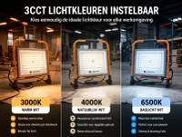 LED Bouwlamp met Accu, 100W, 3CCT (3000K/4000K/6500K), Dimbaar, LiFePO4, Type-C