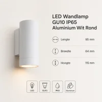 LED Wandlamp, GU10, IP65, Aluminium, Wit, Rond