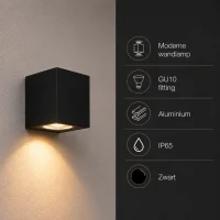 Moderne wandlamp, GU10 fitting, Aluminium, IP65, Zwart